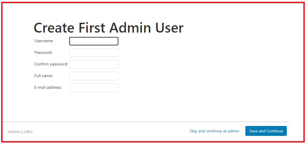 Picture showing the screen to create the admin user